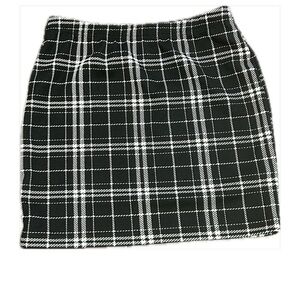SHEIN Black White Plaid Mini Skirt XS Bodycon Stretch